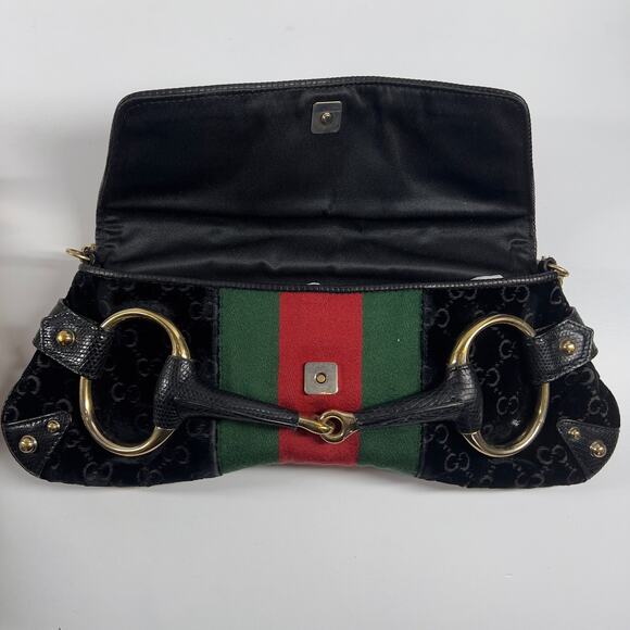 Vintage Gucci Black Velvet Lizard Horsebit Chain Big size - Picture 6 of 10